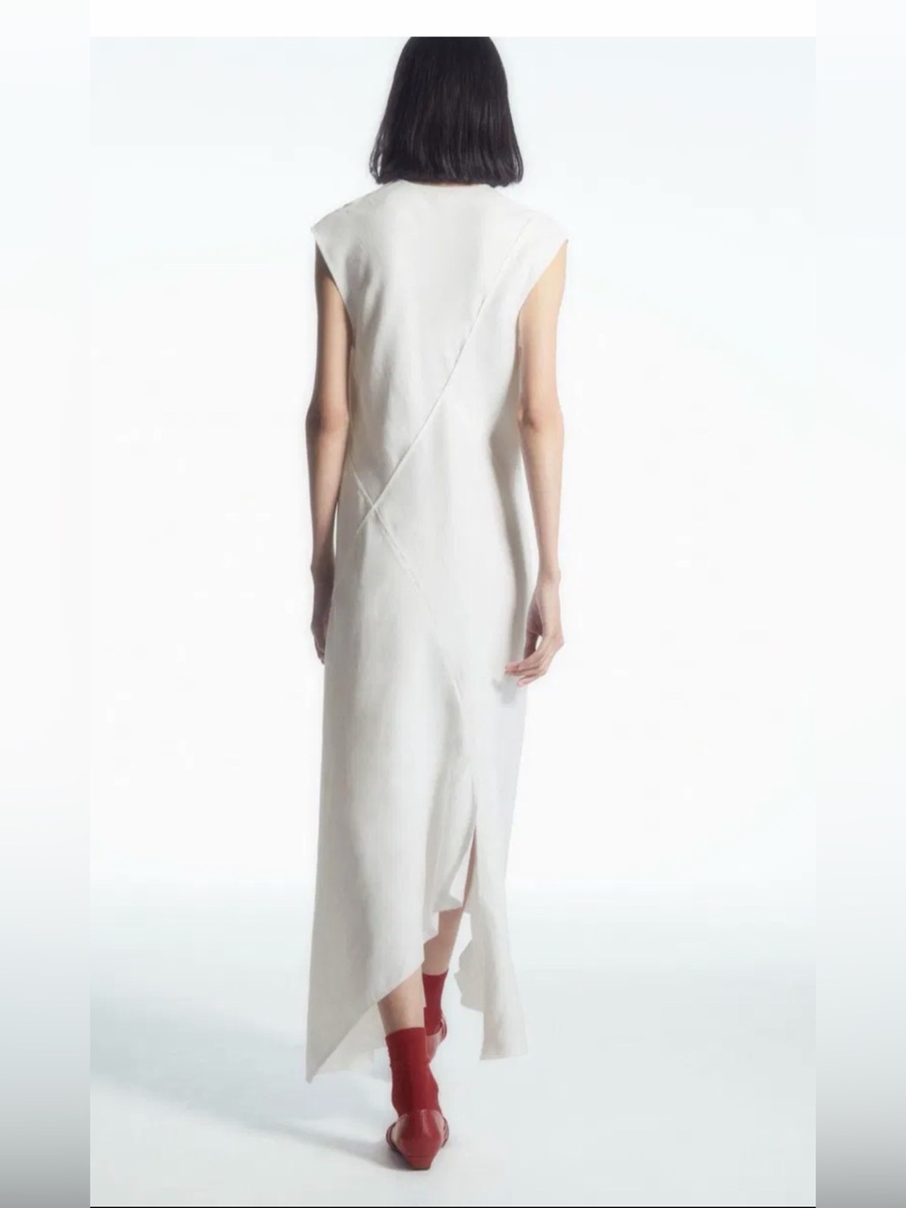 Draped asymmetrical linen blend maxi dress - Picture 2 of 8